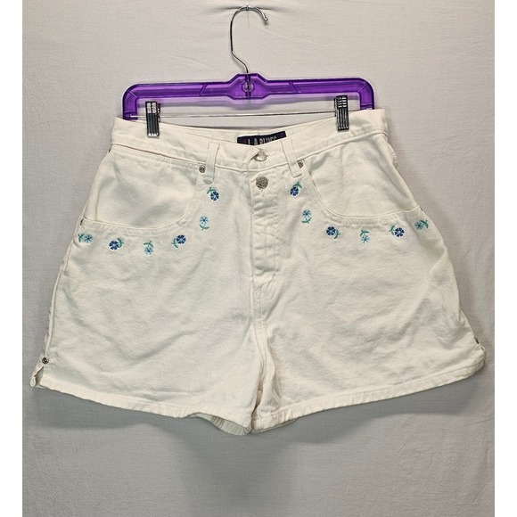 L.A. Blues Pants - Vintage L.A. Blues White Embroidered Floral Denim Shorts Women's Size 16 90s